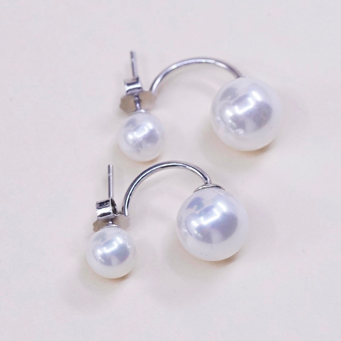vtg Sterling silver handmade earrings, 925 silver with pearl drop, stamped 925
