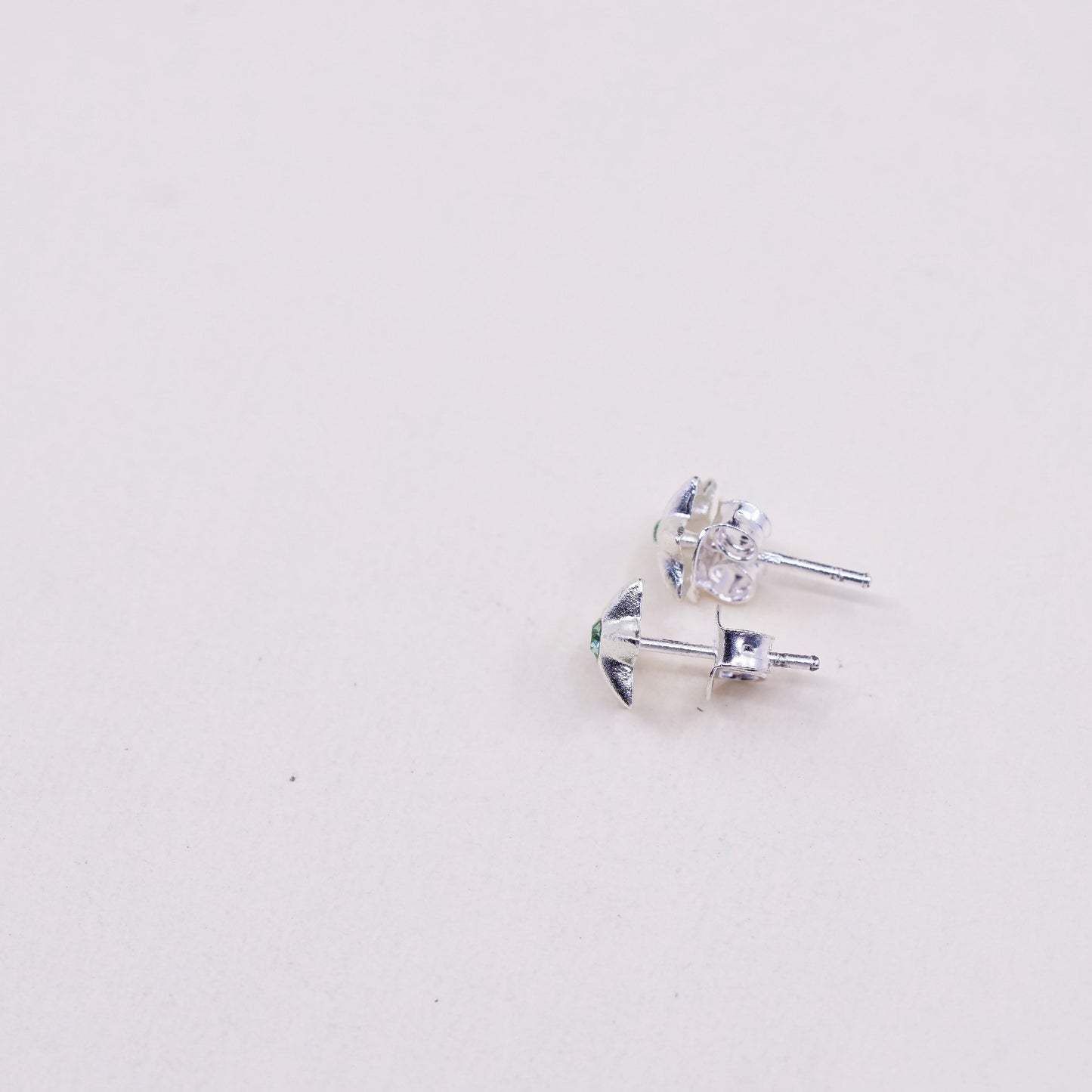 Vintage sterling silver star green CZ studs, fashion minimalist earrings