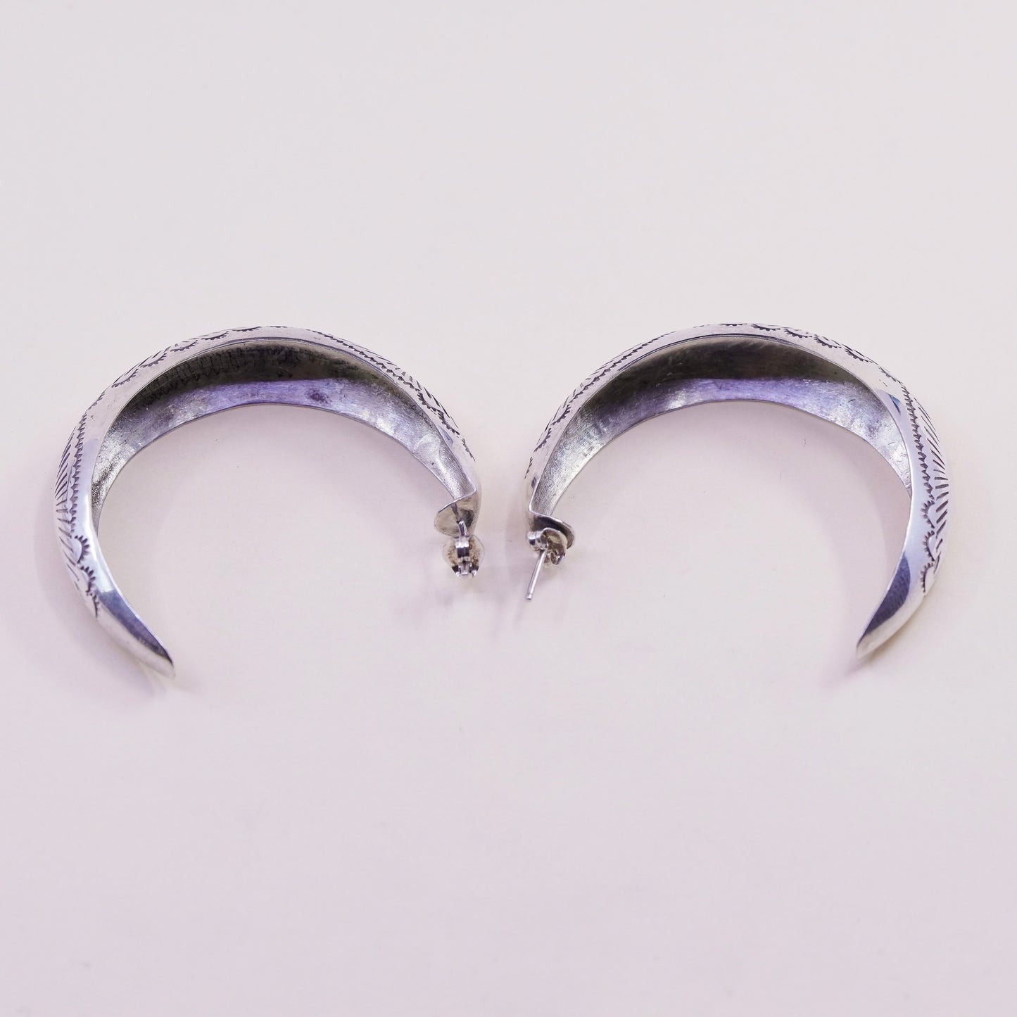 2”, Native American sterling silver handmade earrings, huge 925 hoops, huggie