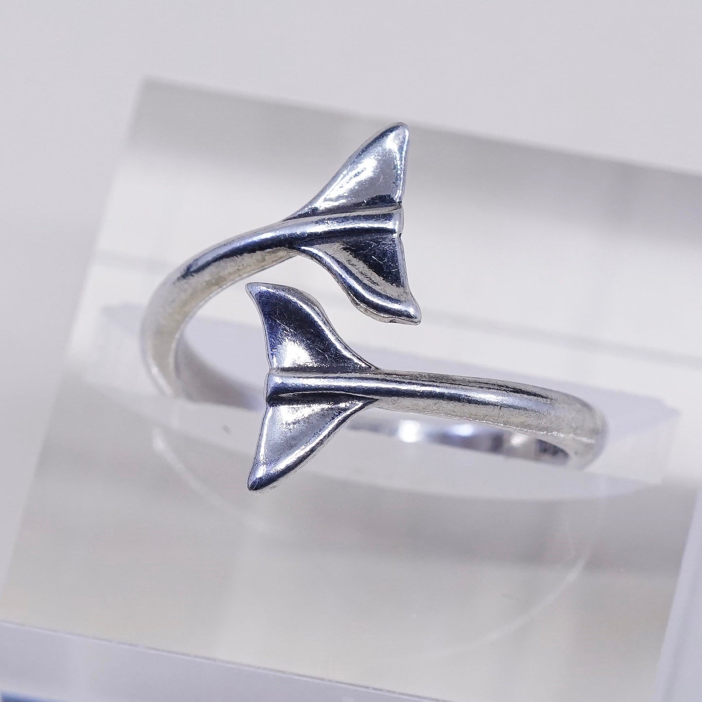 Size 7.5, WJ sterling silver handmade statement ring, 925 whale tail wrap band