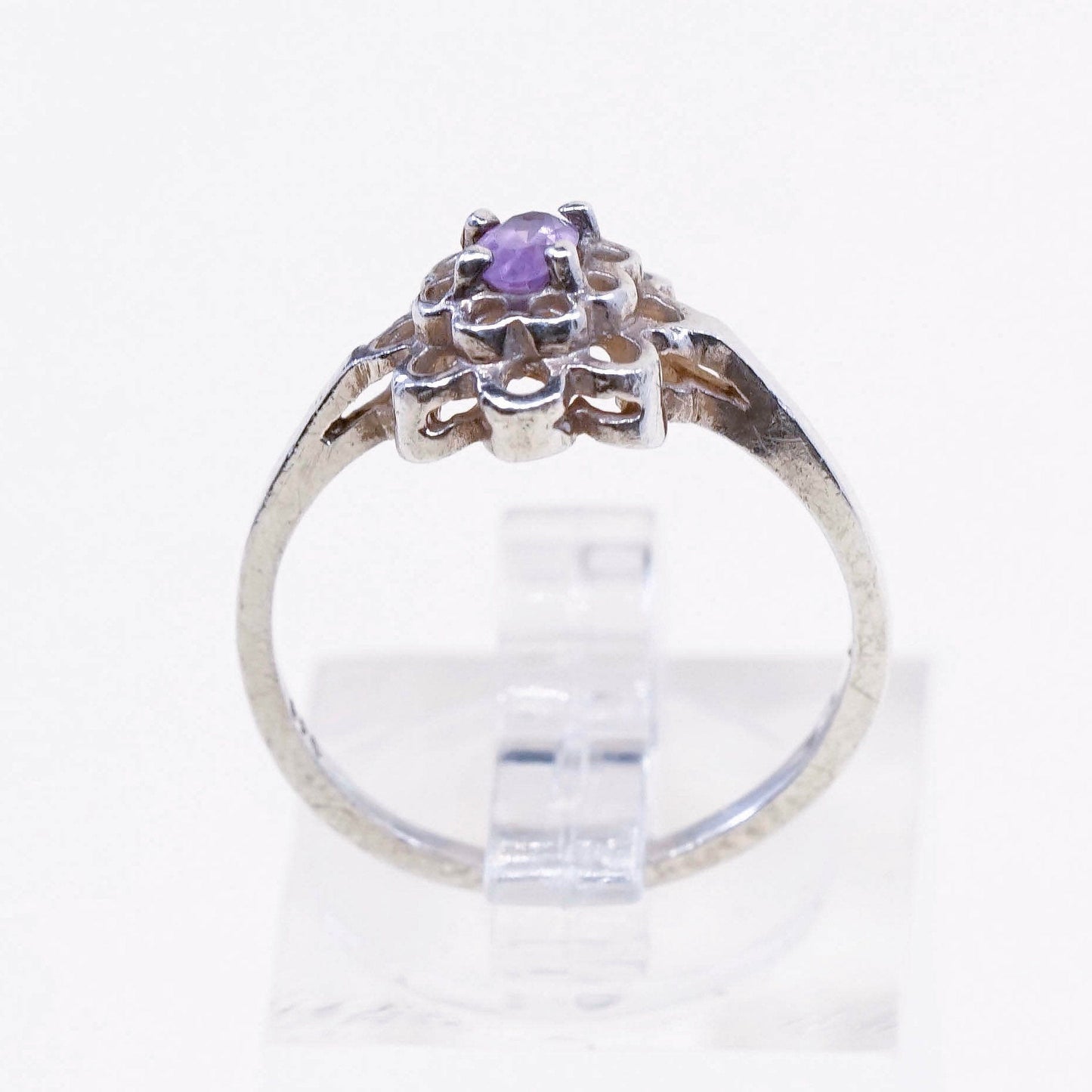 Size 6, vintage Sterling 925 silver handmade crown ring with amethyst