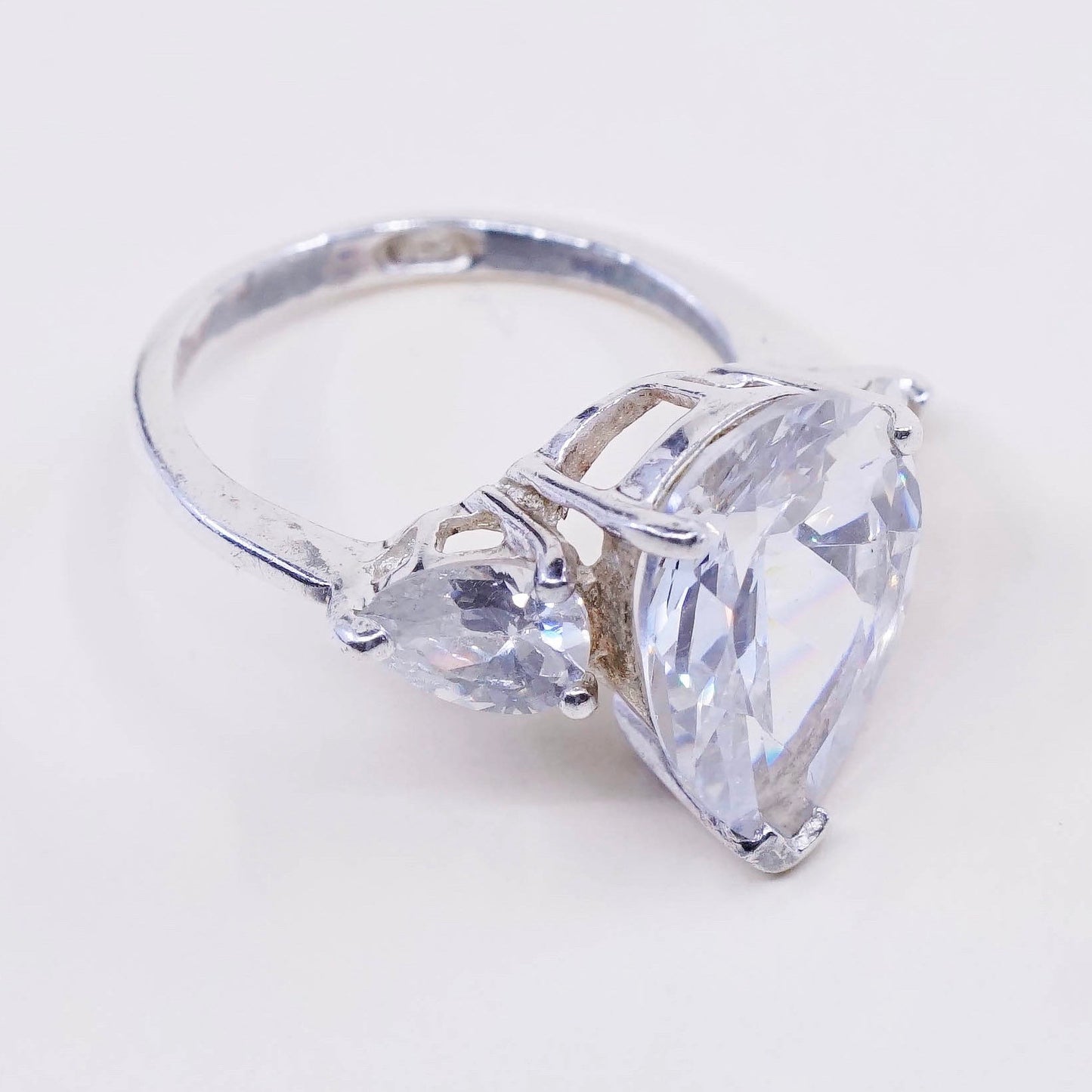 sz 5.25, Sterling silver ring, 925 silver with teardrop cut cz, engagement ring