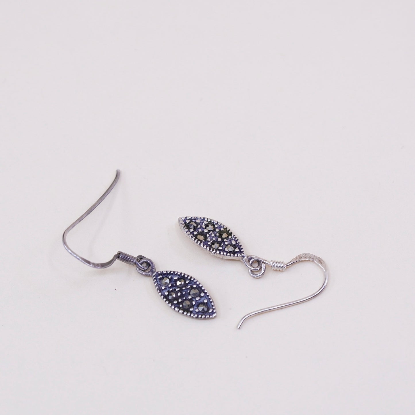 Vintage Sterling silver handmade earrings, 925 Marquise with marcasite