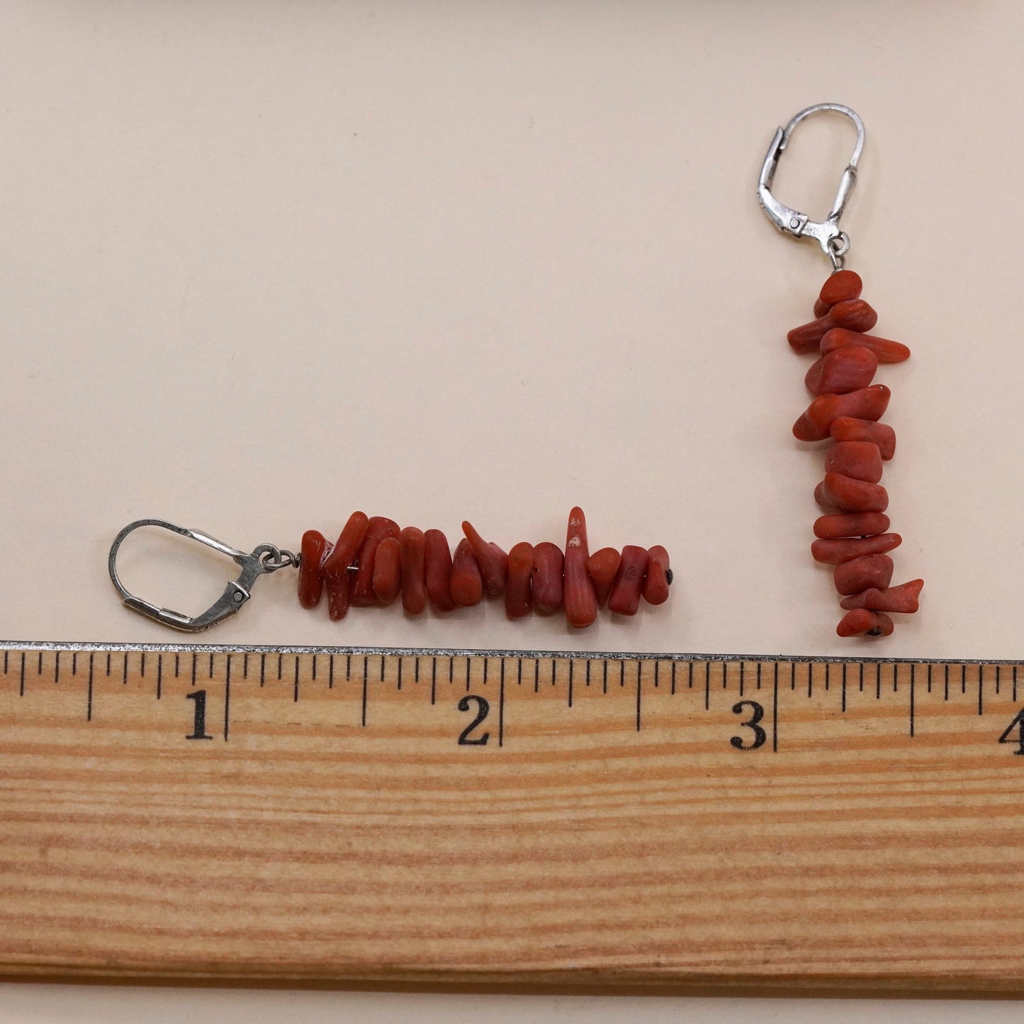 Vintage Sterling 925 silver handmade earrings with cluster coral beads