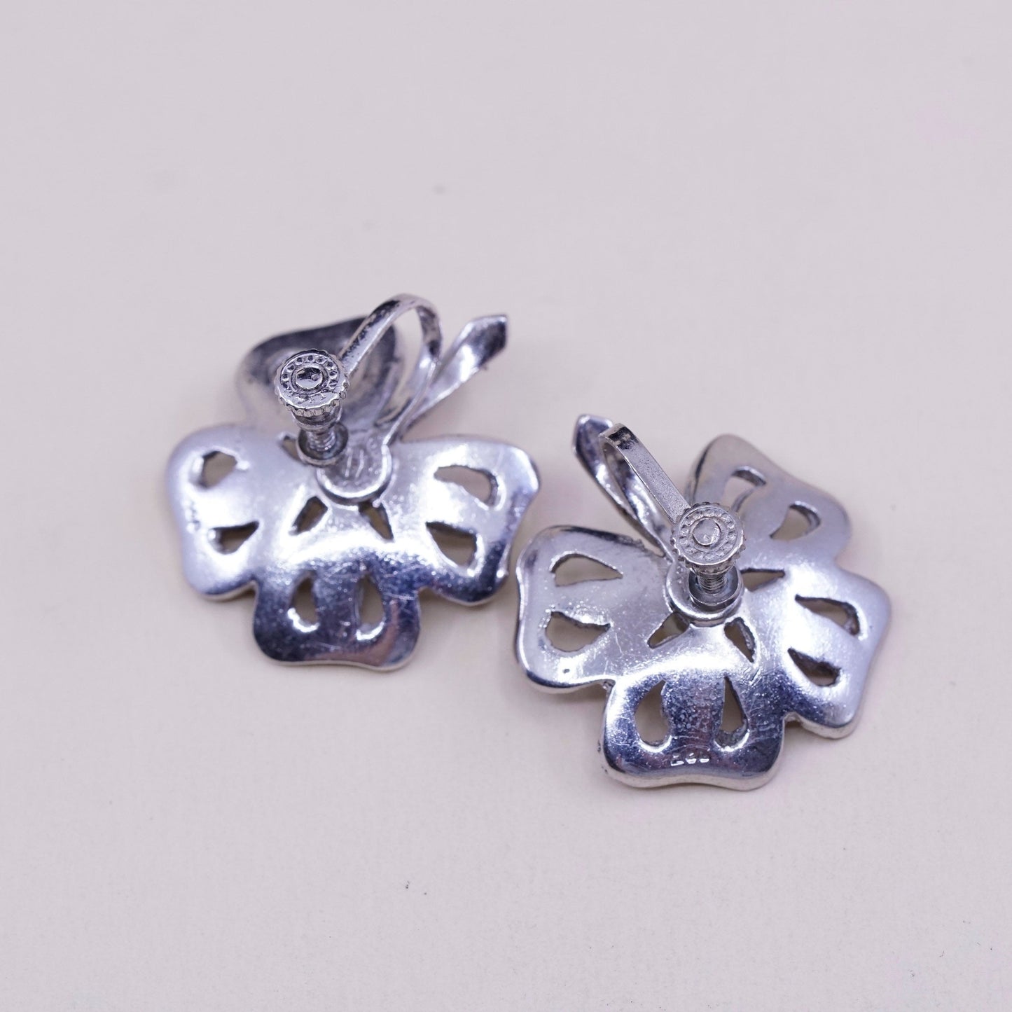 Vintage Sterling silver handmade earrings, 925 screw back flower with Marcasite