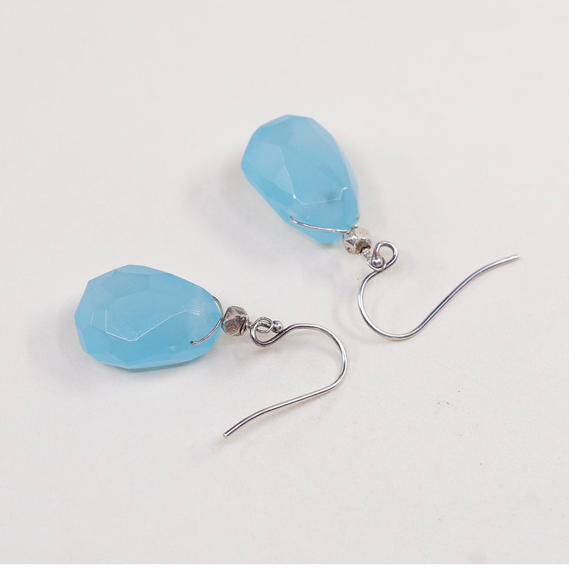 vtg sterling silver handmade earrings, 925 with nugget calcedony, silver Tested