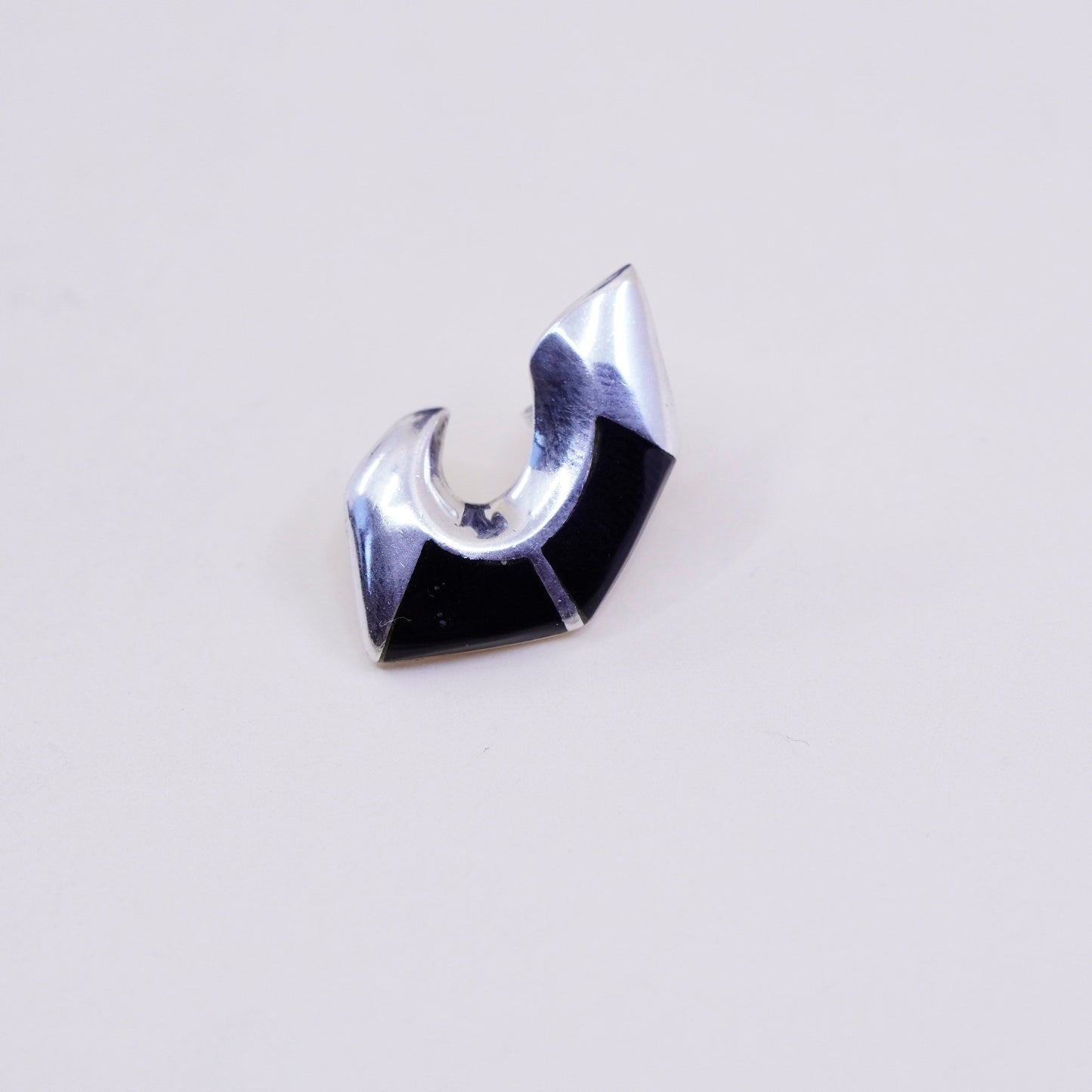 Vintage TCA Sterling 925 silver handmade earrings studs with obsidian, elegant