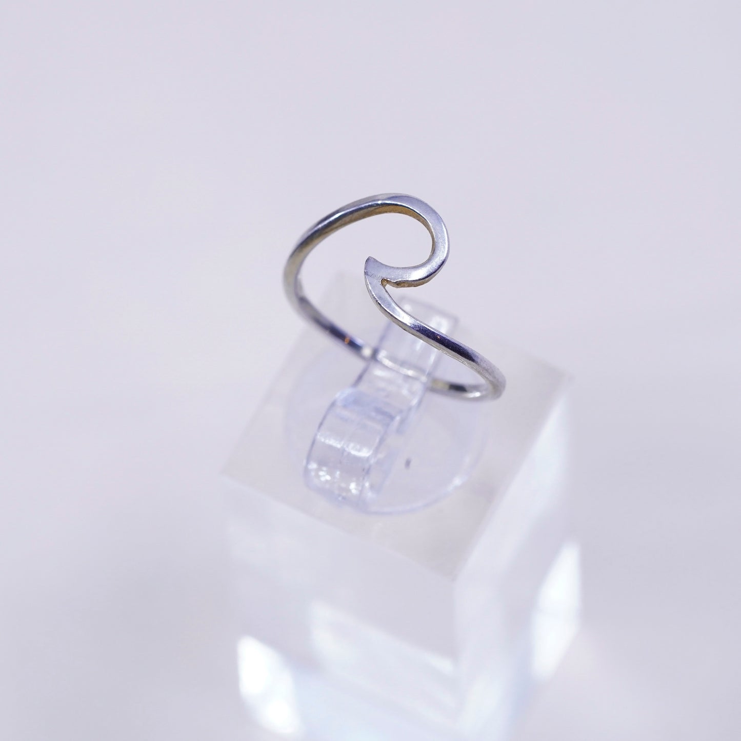 Size 5, vintage sterling silver handmade ring, 925 wave band, minimalist