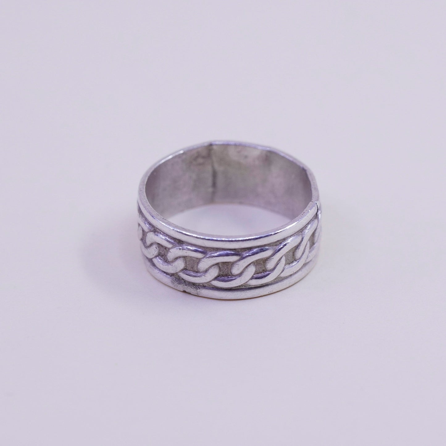 Size 7, vintage sterling silver handmade ring, 925 chain textured band