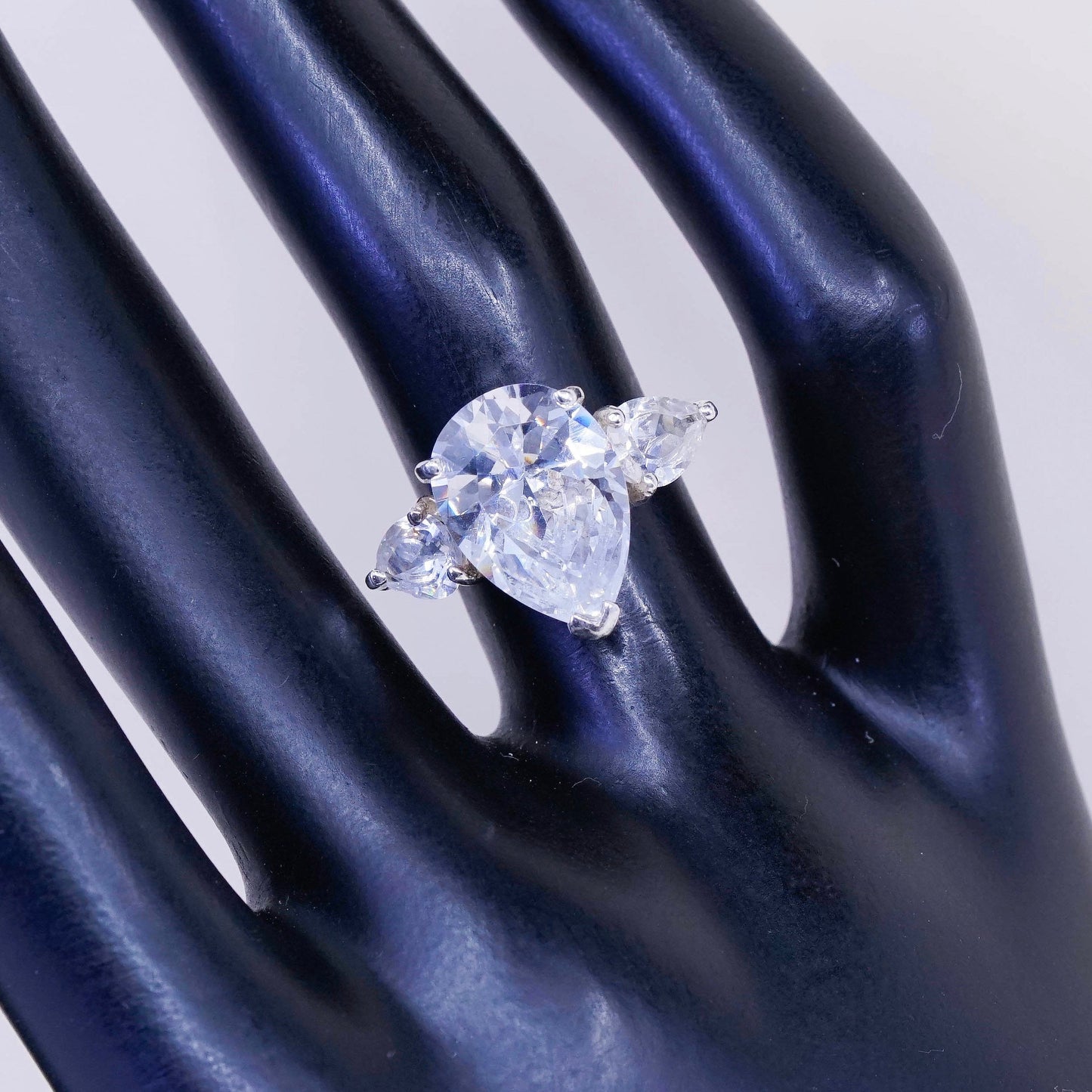 sz 5.25, Sterling silver ring, 925 silver with teardrop cut cz, engagement ring