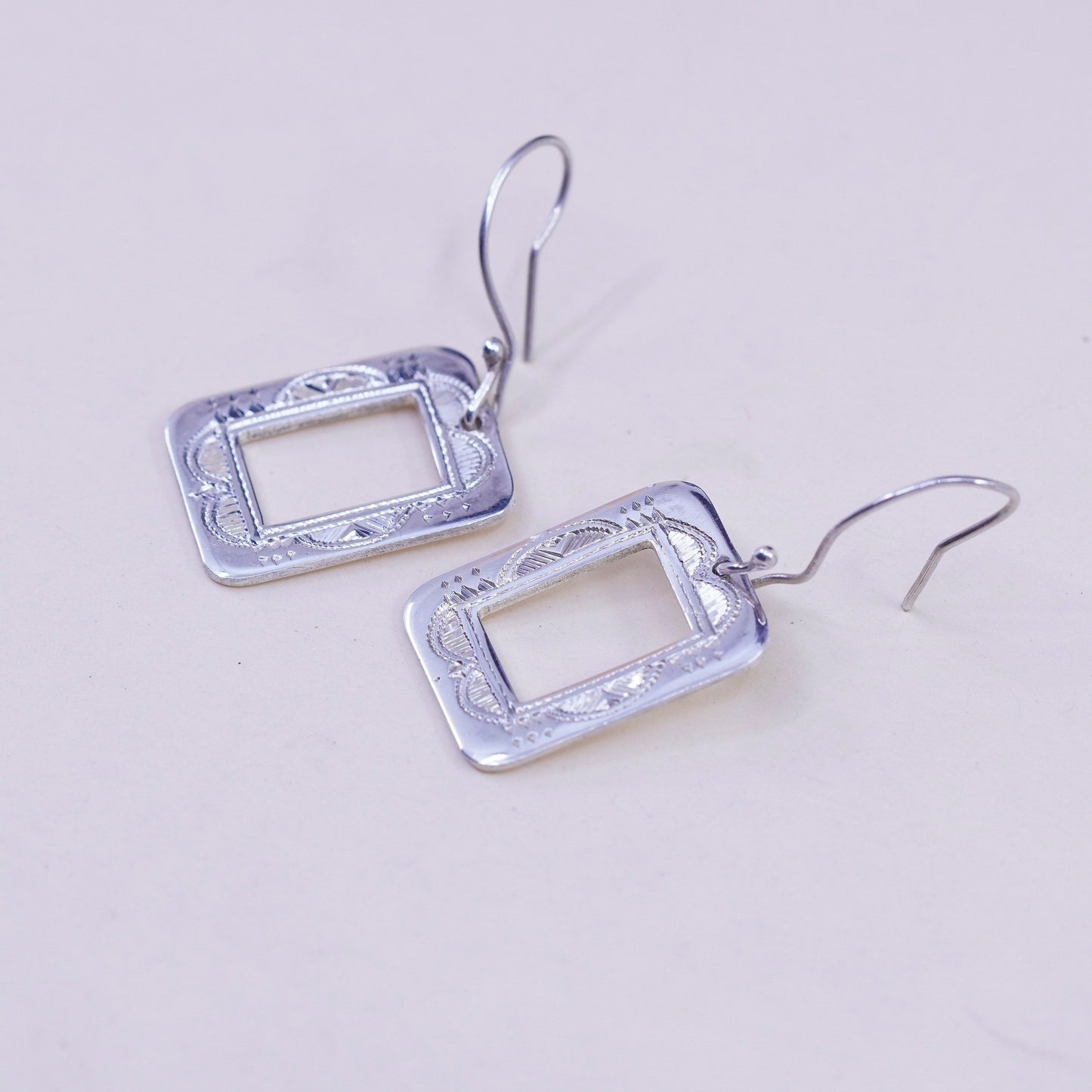 Vintage sterling silver handmade earrings, 925 textured square dangles