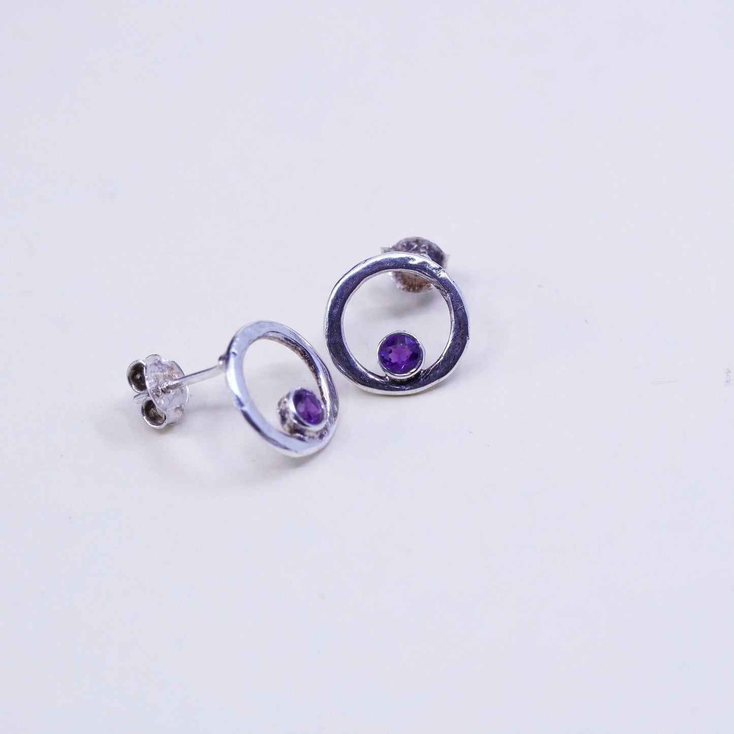 Vintage Didae Shablool sterling silver earrings, Israel 925 studs with amethyst