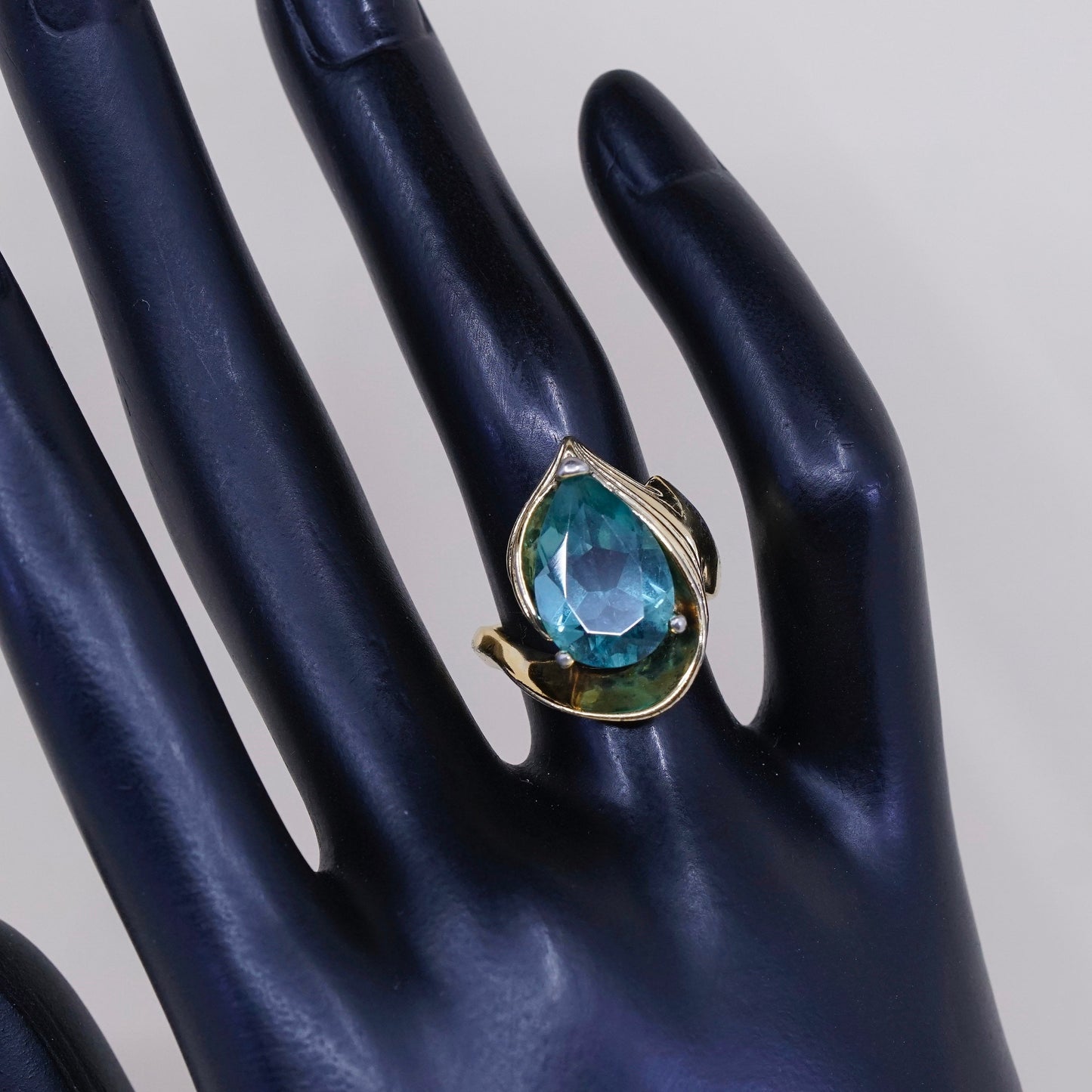 Size 6, UTC vermeil gold over sterling silver handmade ring w/ teardrop peridot