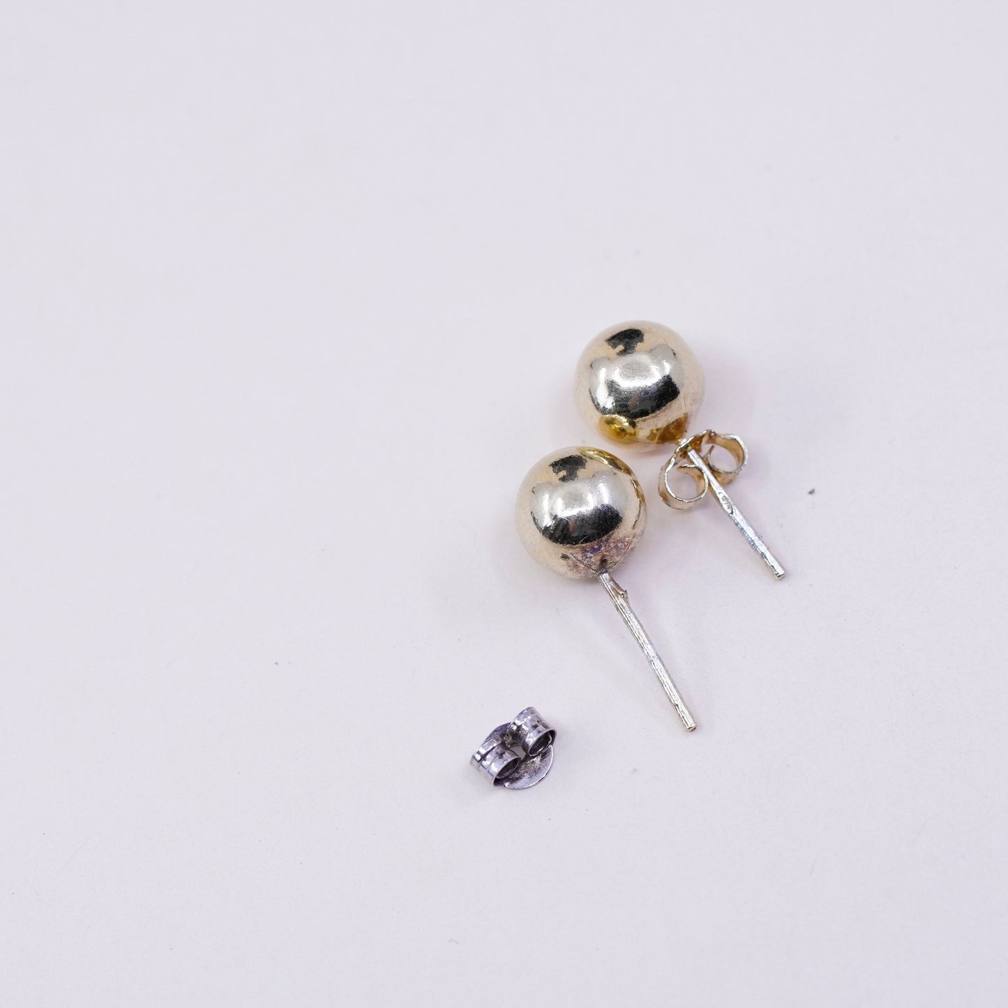 6mm, Vintage vermeil gold over sterling silver sphere studs, handmade 925 earrings, stamped 925