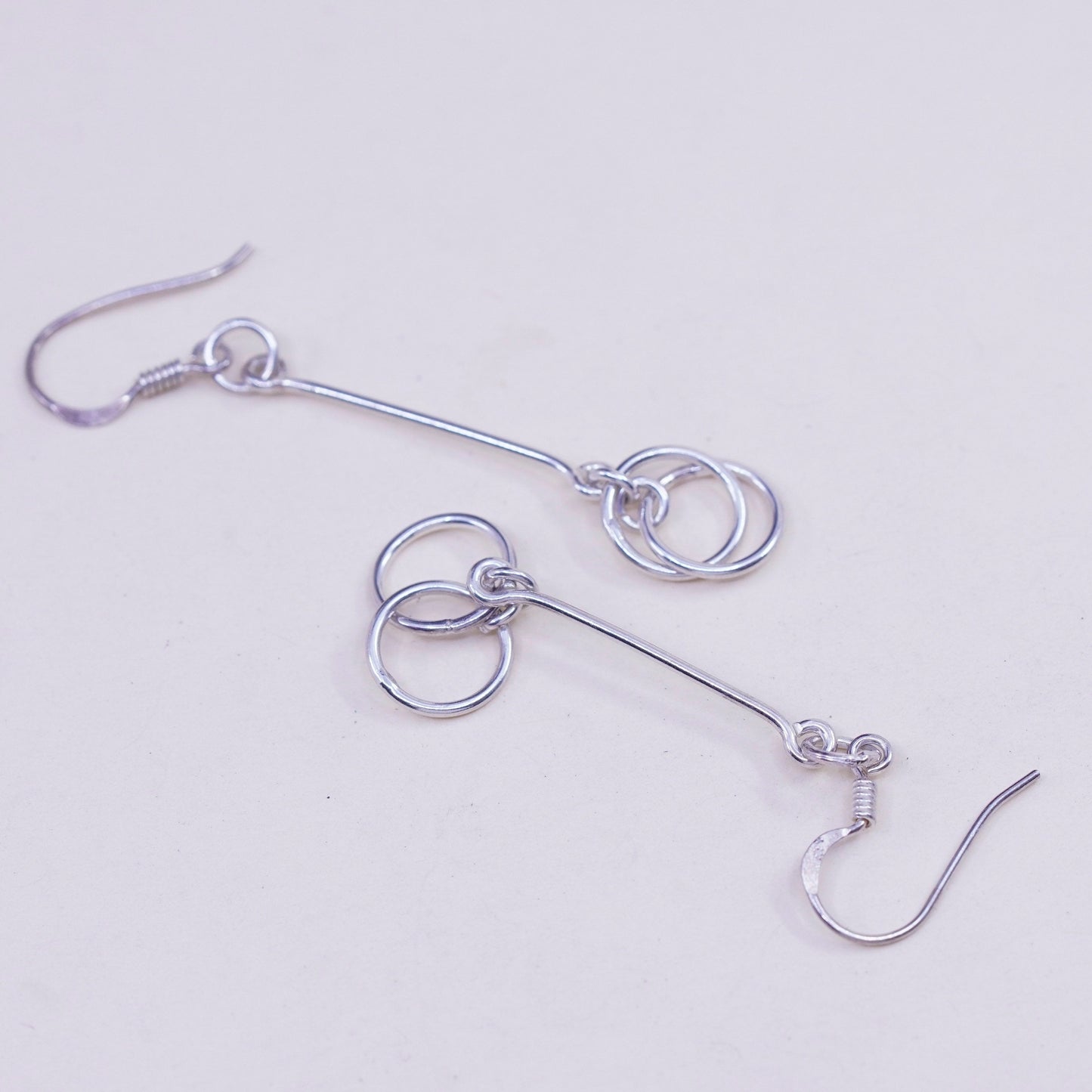 Vintage sterling silver handmade earrings, 925 hammered circle dangles