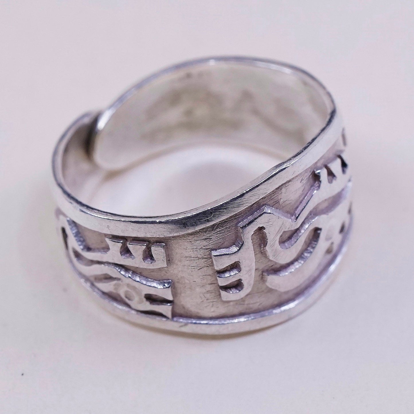 sz 7, vtg Sterling silver handmade ring, 925 band w/ pattern