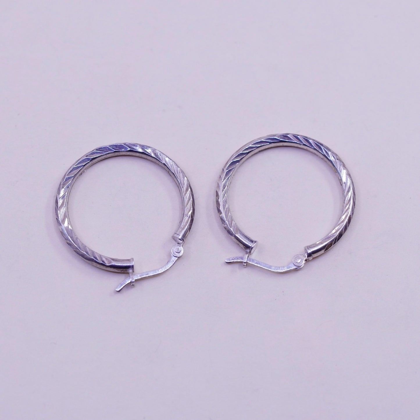 1”, vtg sterling silver loop earrings, textured fashion minimalist, 925 hoops