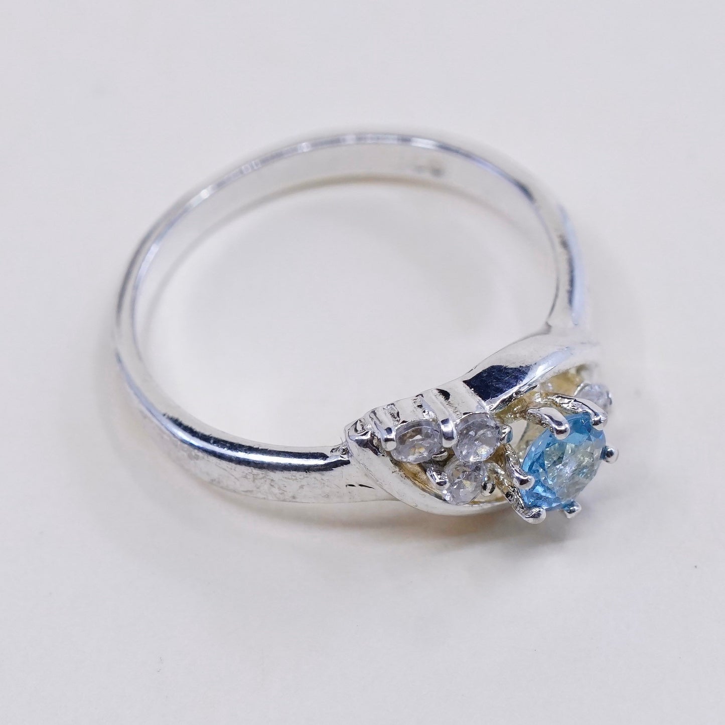 Size 6, vintage sterling silver handmade ring, 925 with blue topaz