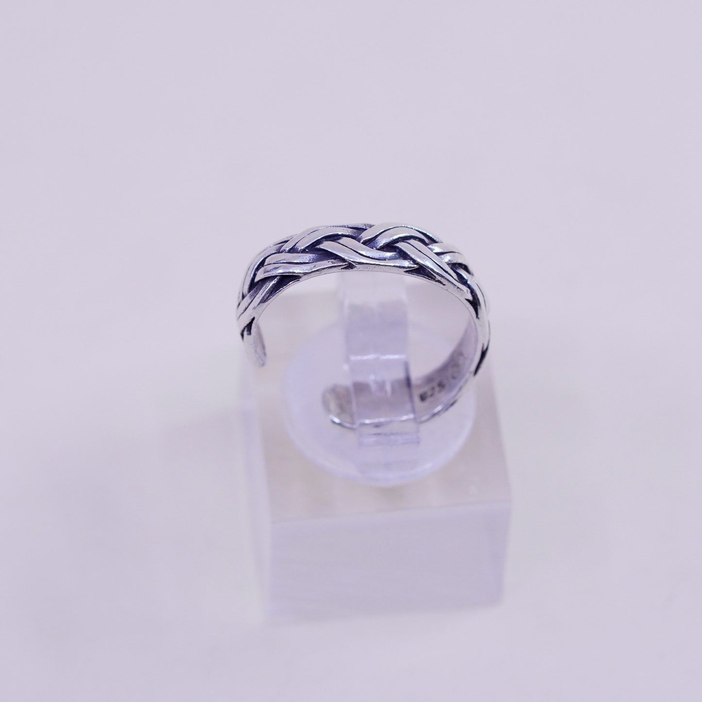 Size 5, vintage Sterling silver handmade pinky ring, woven braided band