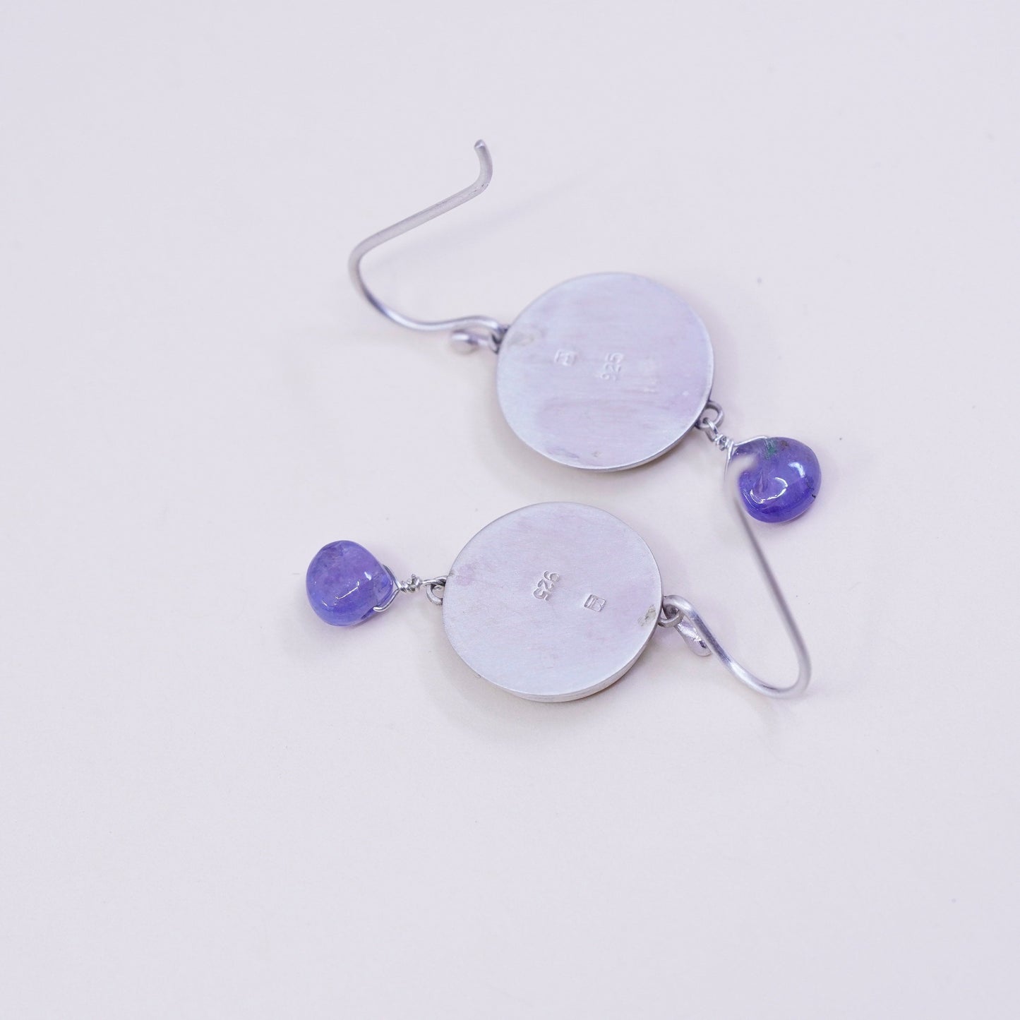 Designer Ananda KHALSA Sterling 925 silver handmade earrings, watercolor dragonfly with teardrop Iolite, stamped 925 A