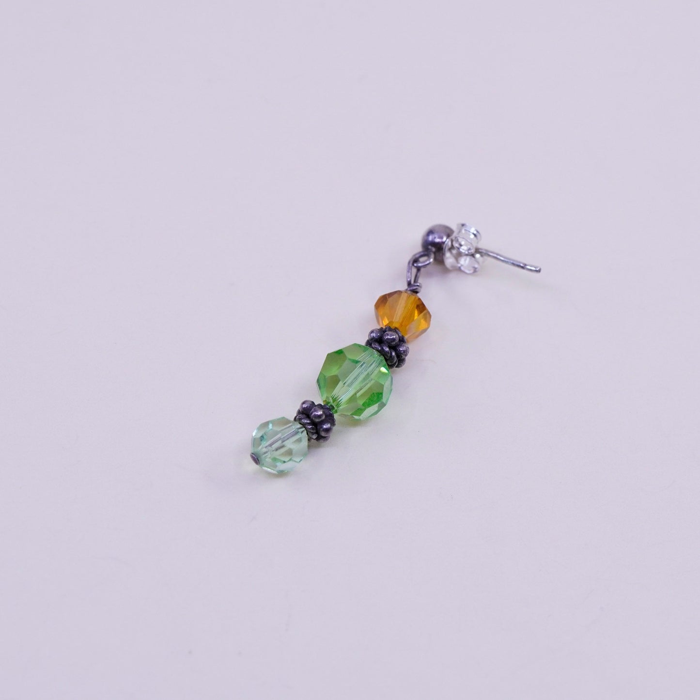 Vintage Sterling silver handmade earrings, 925 posts with green crystal