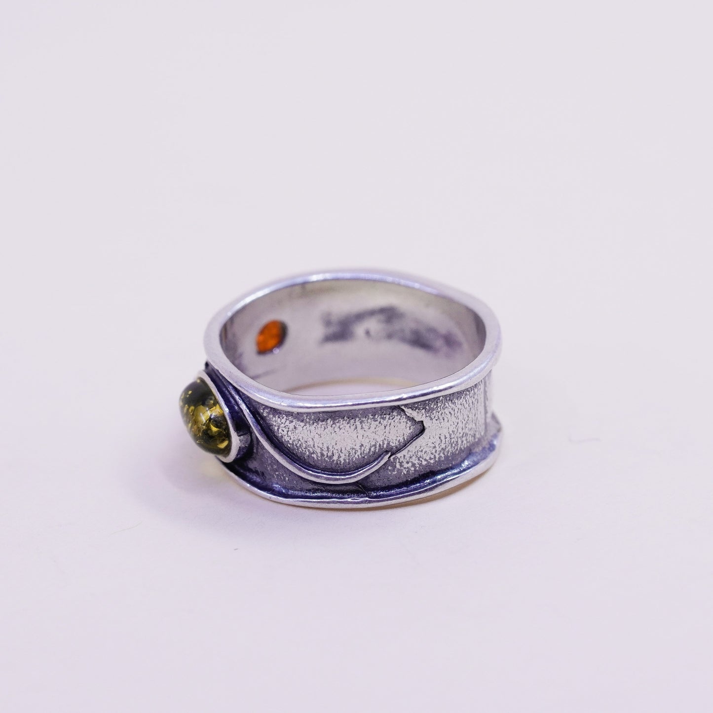 Size 6, Vintage sterling 925 silver handmade ring with Amber and cz