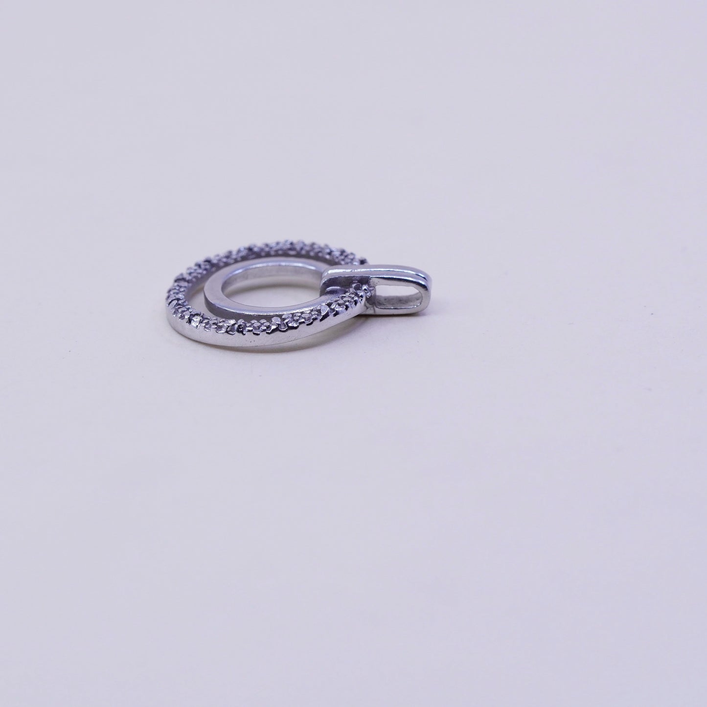 Vintage Sterling silver handmade pendant, 925 circle with tiny diamond details