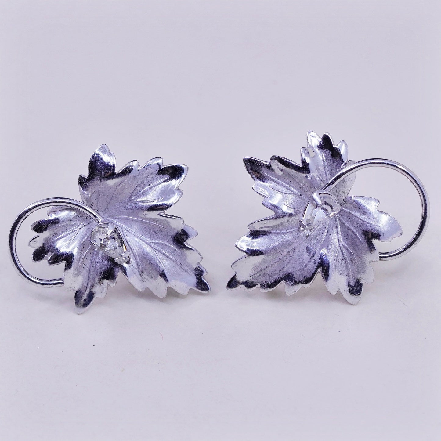 vtg CA Sterling silver handmade earrings, 925 screw back earrings grape leaf