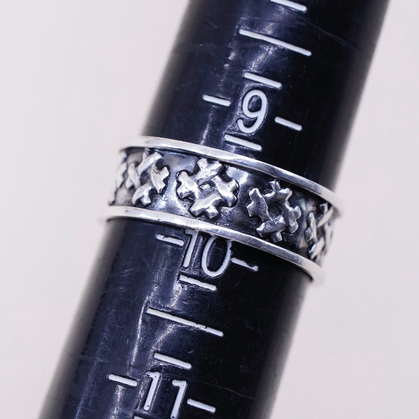 Size 9.5, vintage hopi Sterling silver handmade ring, 925 cross embossed band