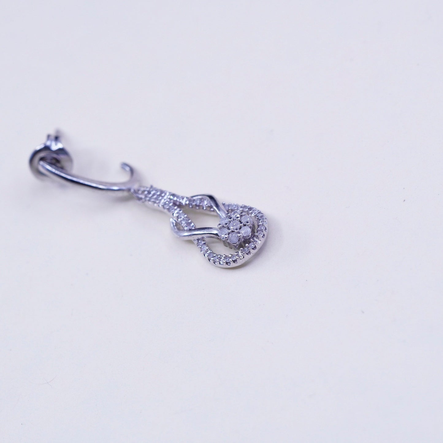 Vintage sterling 925 silver entwined teardrop earrings with genuine diamond