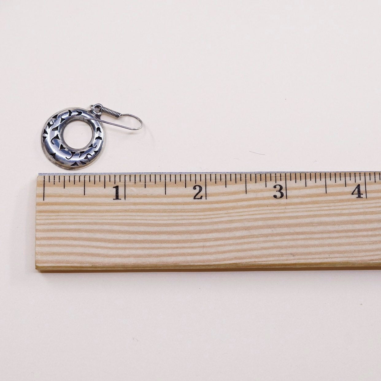 vtg Sterling silver handmade earrings, 925 silver circle disc dangles