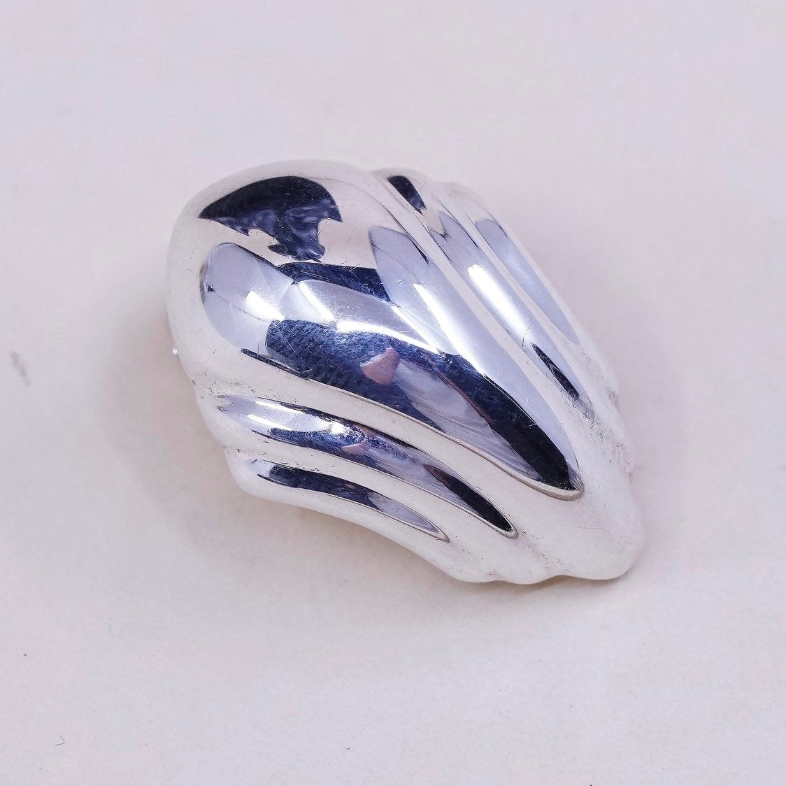 modern Sterling clip on earrings, puffy lightweight 925 curvy Ribbed earrings