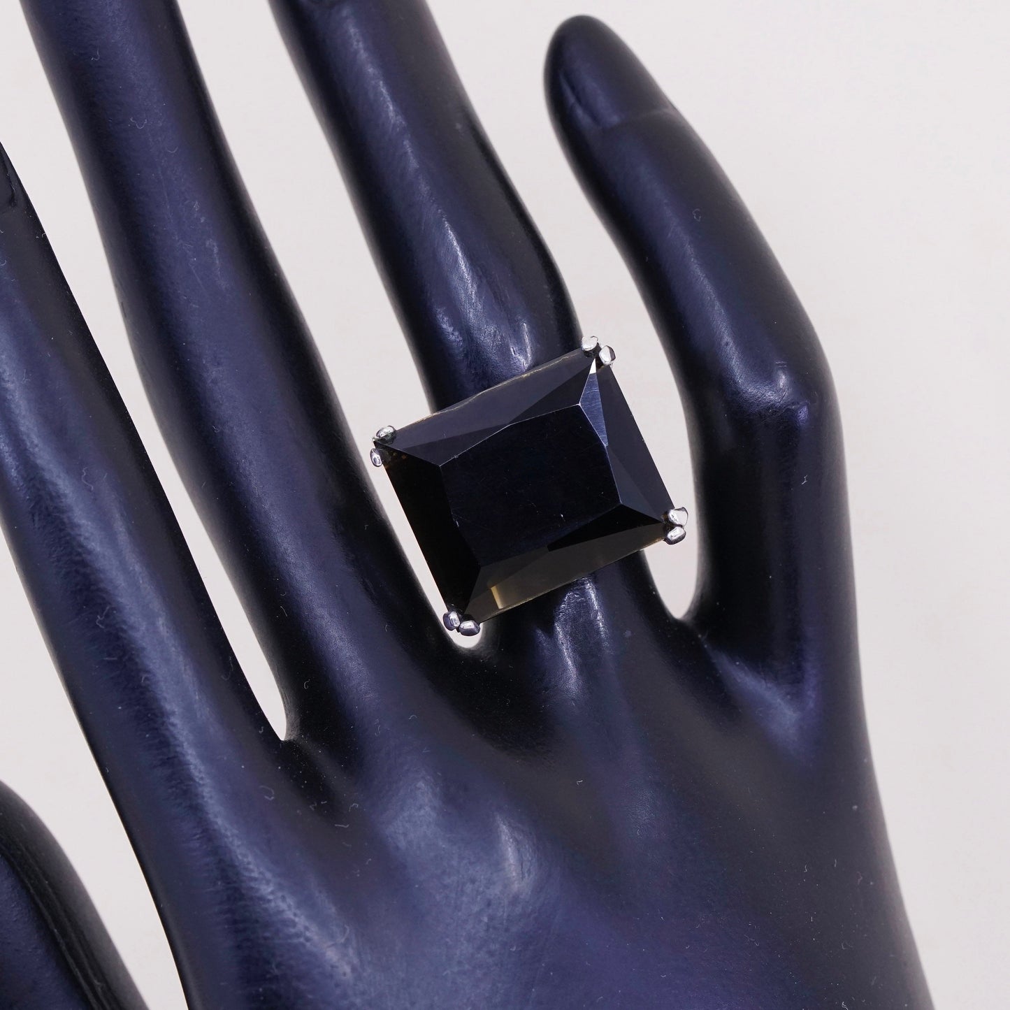 Size 6, vtg sterling silver handmade ring, 925 statement ring with smoky topaz