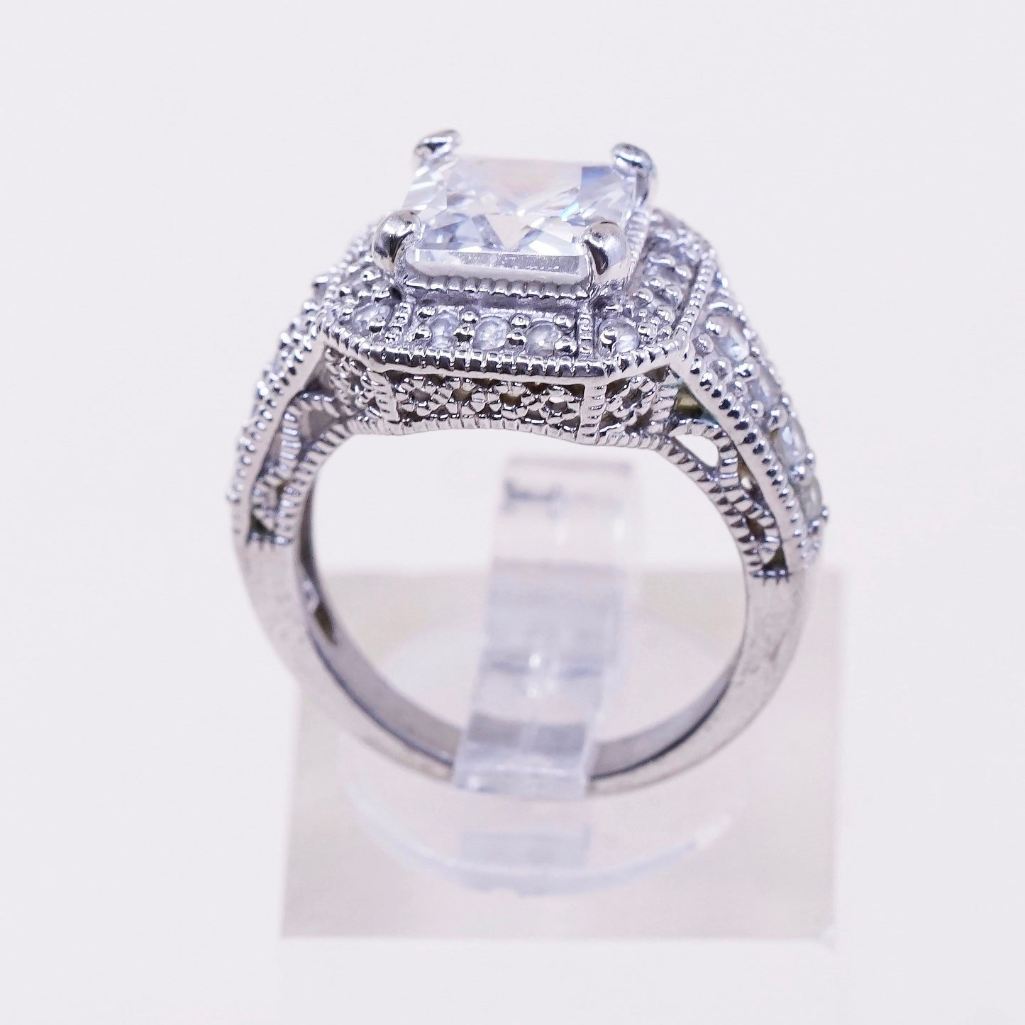 sz 5.5, vtg jewelry, sterling 925 silver cluster crystal engagement ring