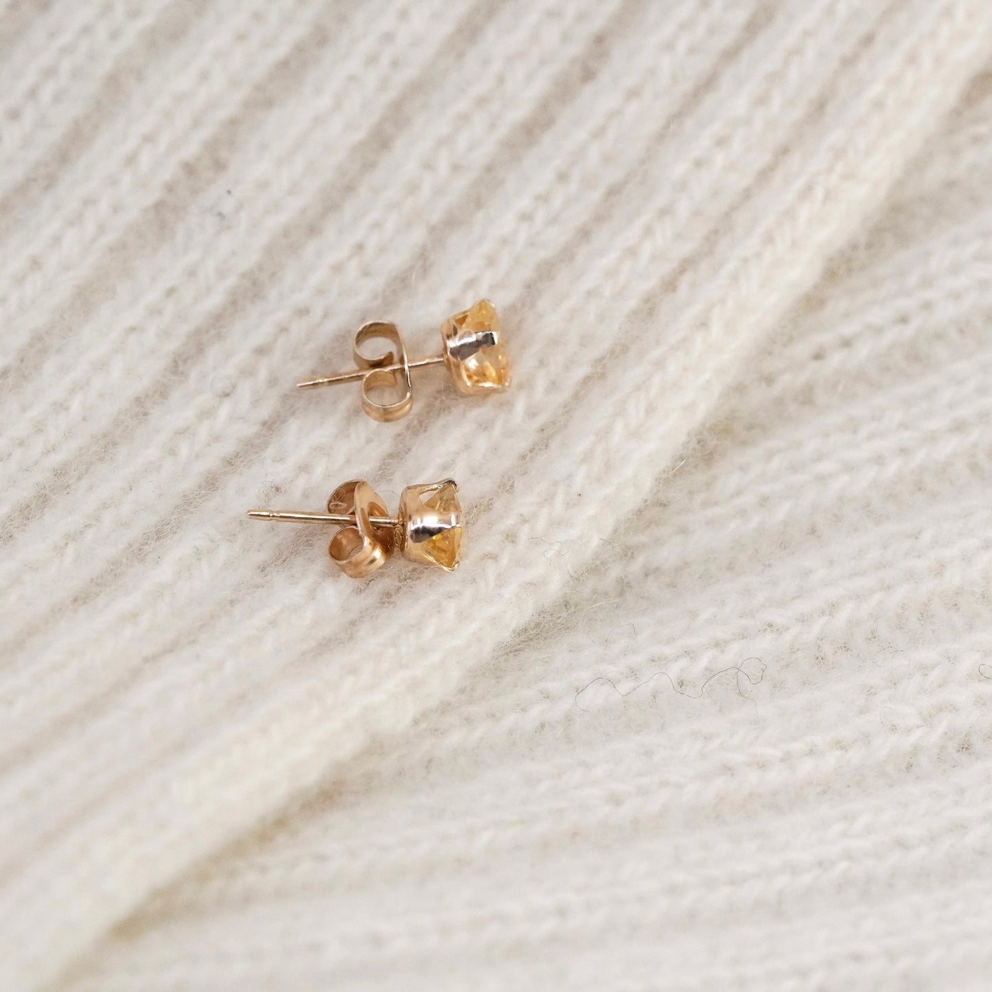 Vintage vermeil gold sterling silver studs with citrine, minimalist earrings