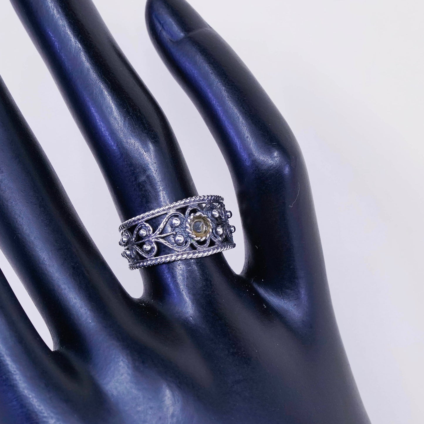 Size 6.25, vintage sterling silver handmade ring, 925 filigree band