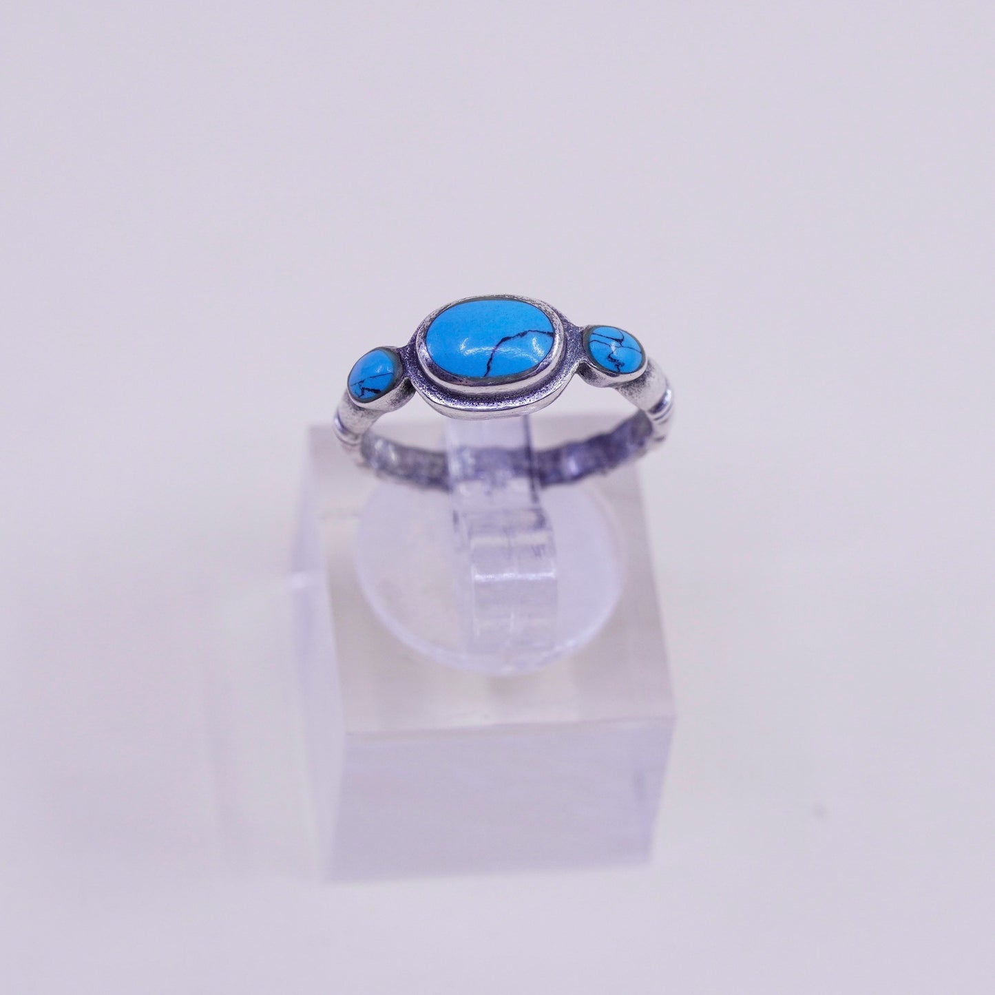Size 5.25, Vintage sterling 925 silver ring, Native American handmade turquoise