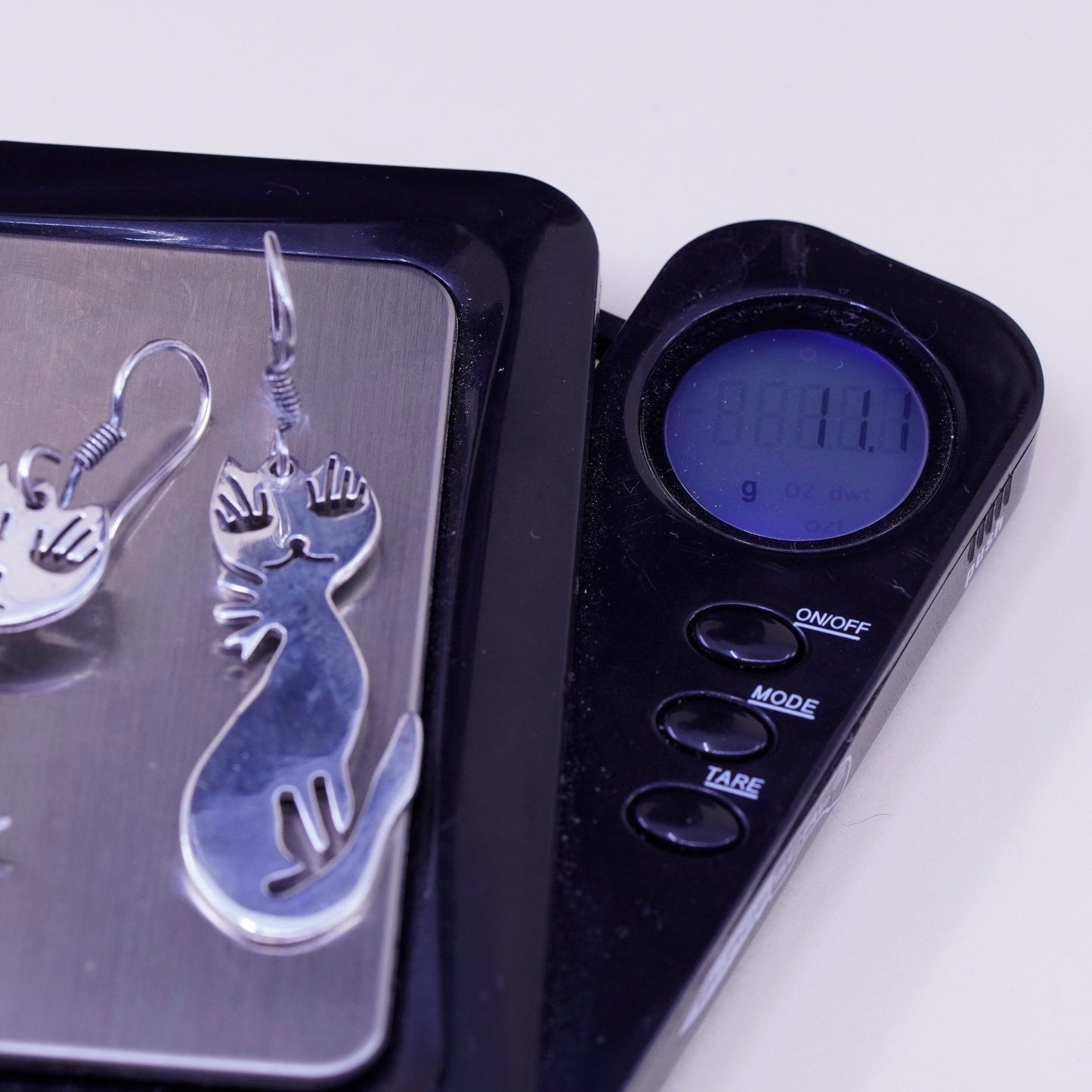 Vintage Sterling silver handmade earrings, Mexico 925 cat dangles
