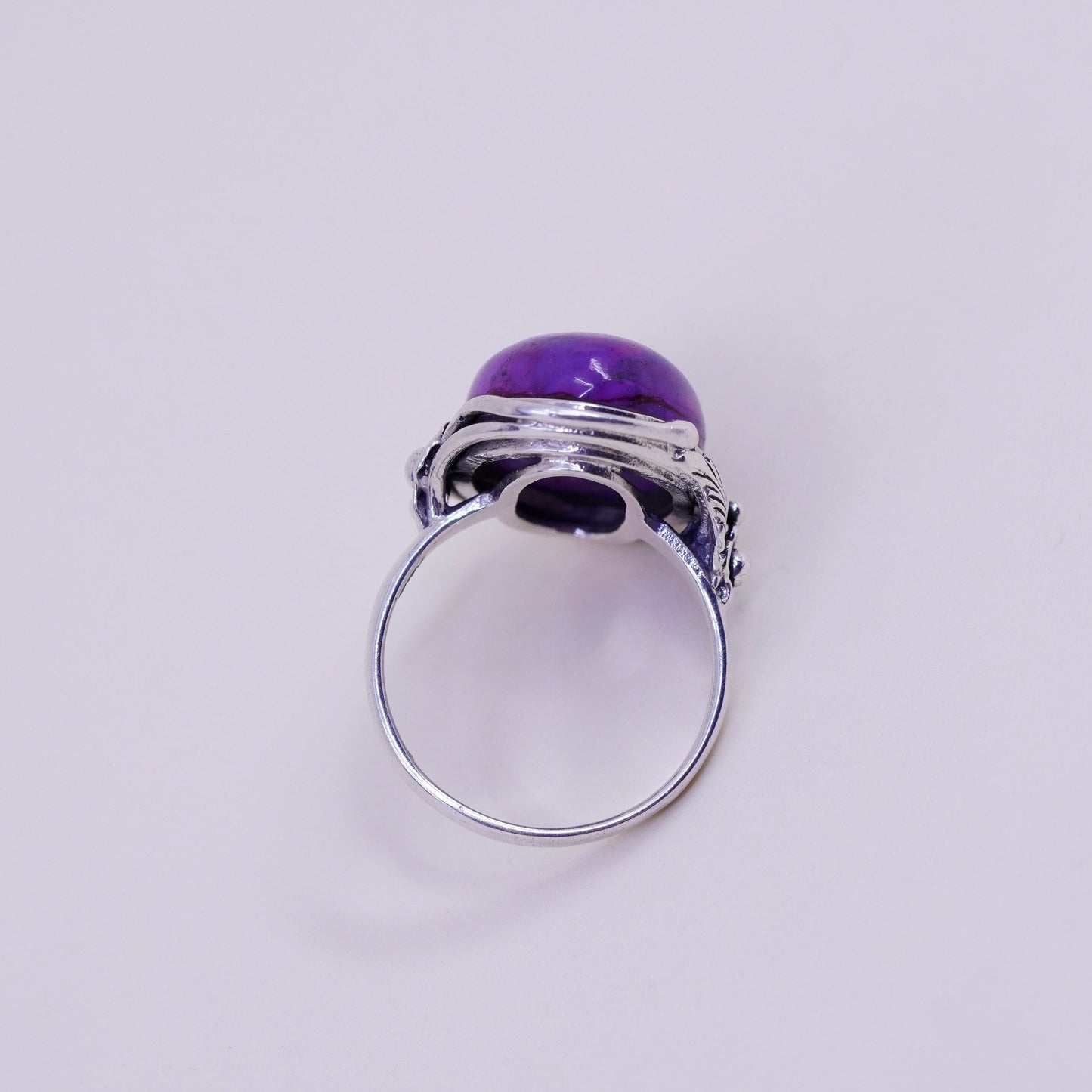 Size 8, BBJ sterling silver handmade 925 ring with oval purple turquoise beads