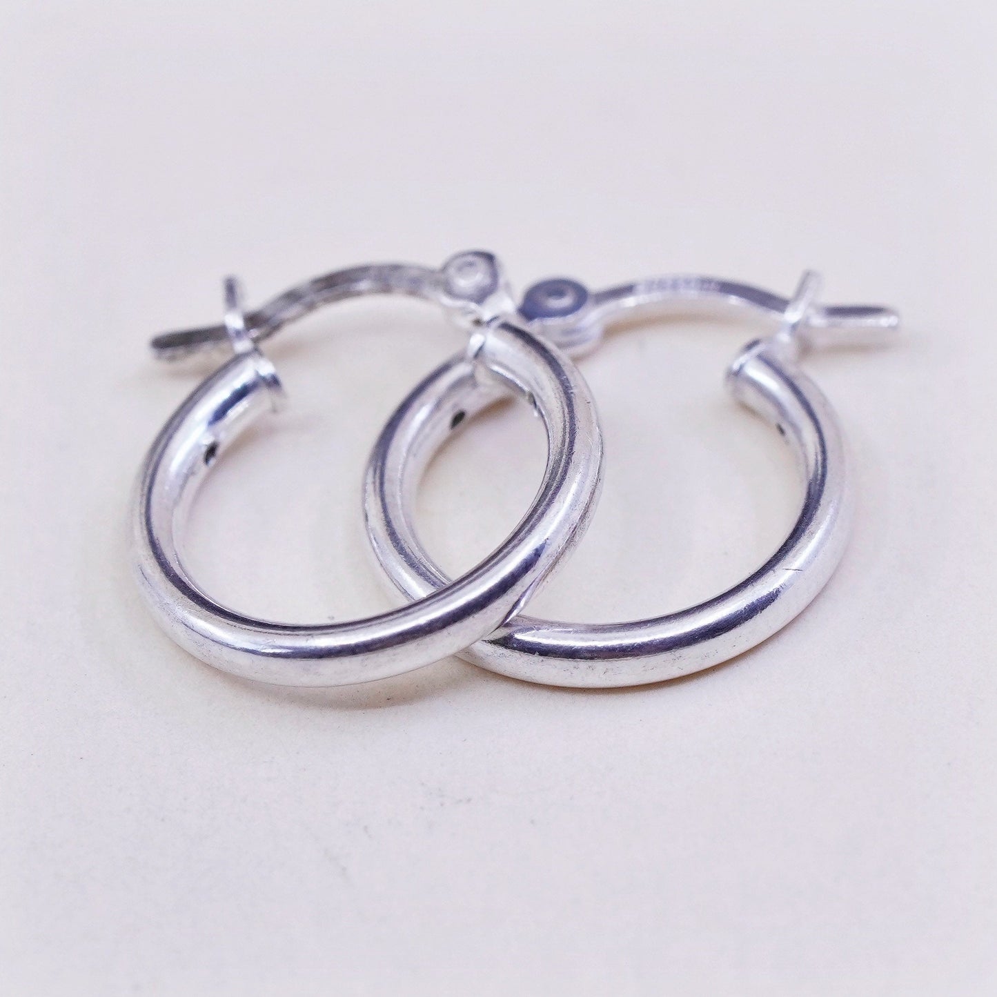 0.5”, Vintage sterling silver loop earrings, minimalist, 925 hoops, huggie