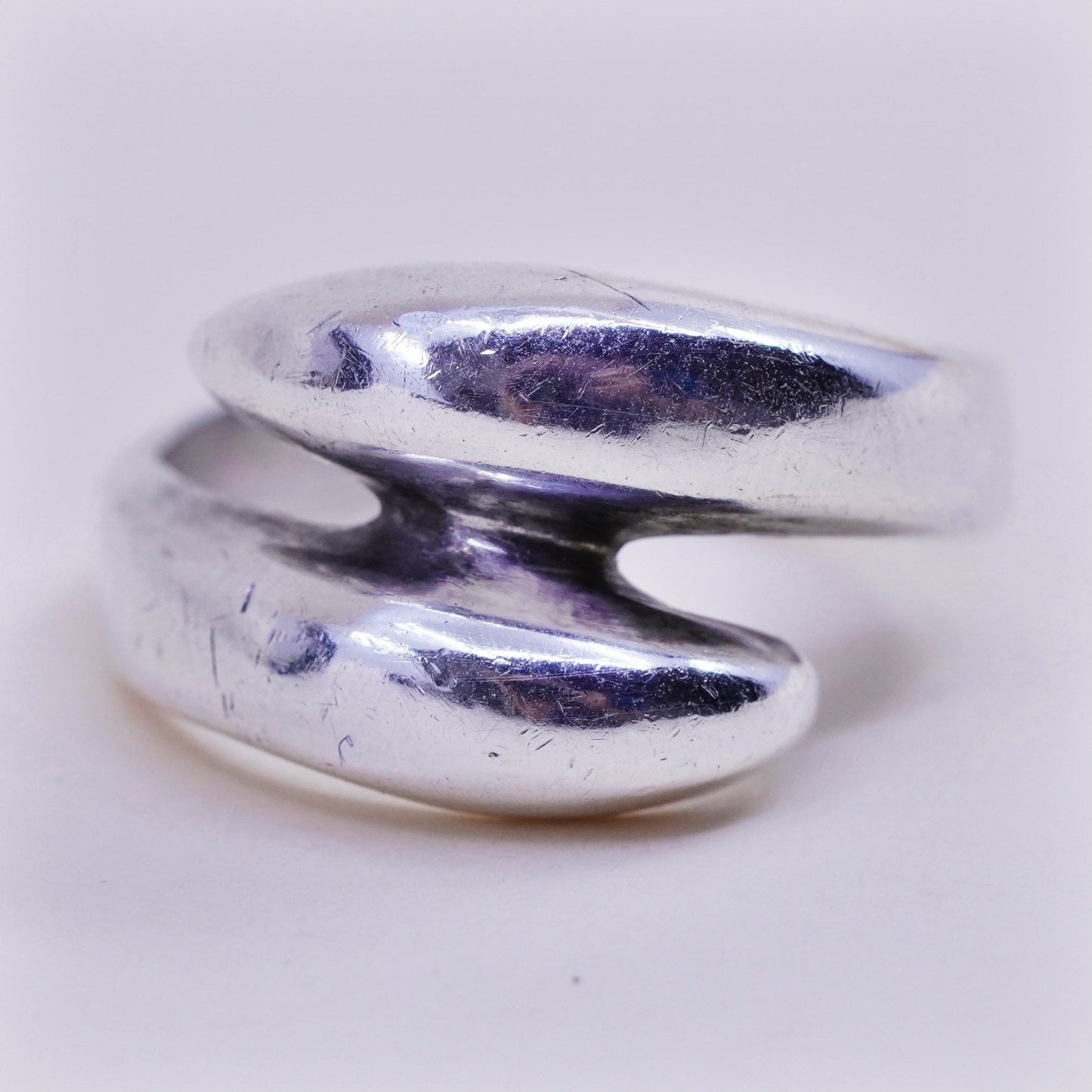 Size 8.5, vintage Sterling silver handmade statement ring, 925 ribbed band