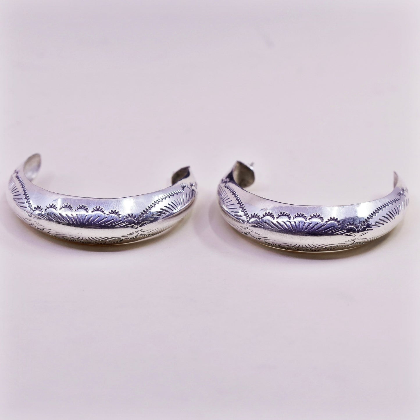 2”, Native American sterling silver handmade earrings, huge 925 hoops, huggie