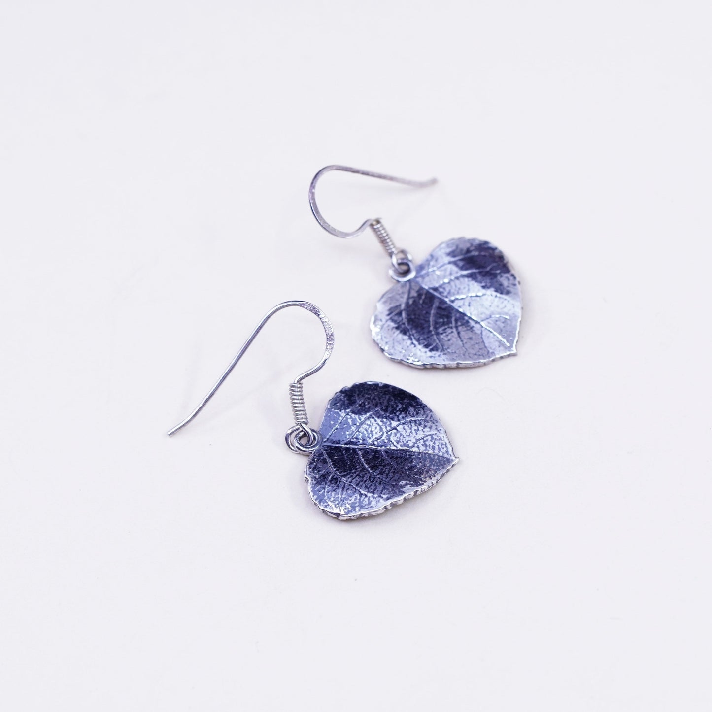 Vintage Sterling silver handmade earrings, 925 leaf dangles