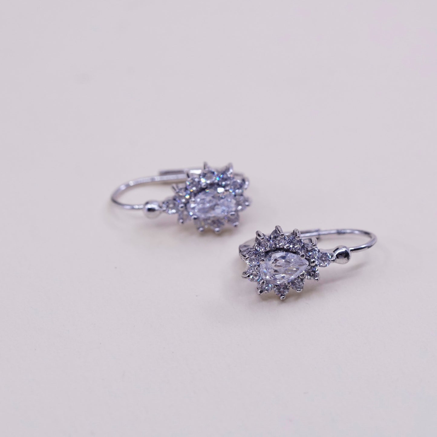 Vintage Sterling 925 silver handmade earrings, teardrop Cz dangles