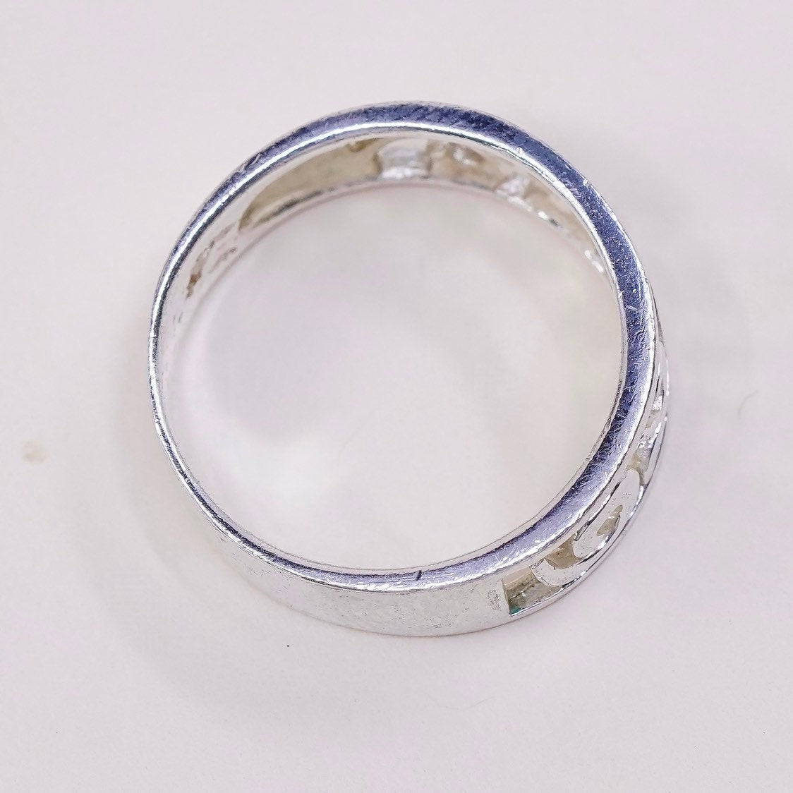 sz 7, vtg Sterling silver handmade ring, mexico 925 band w/ swirl wave