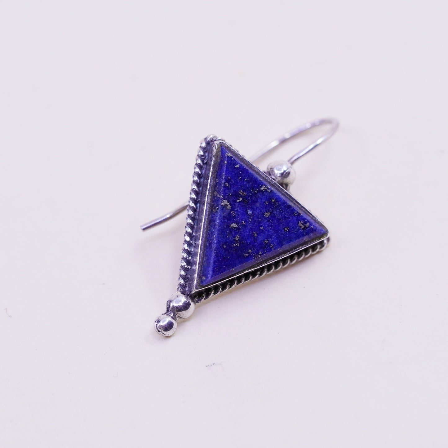 Vintage PRECIV Sterling 925 Silver Handmade earrings w/ triangular lapis lazuli