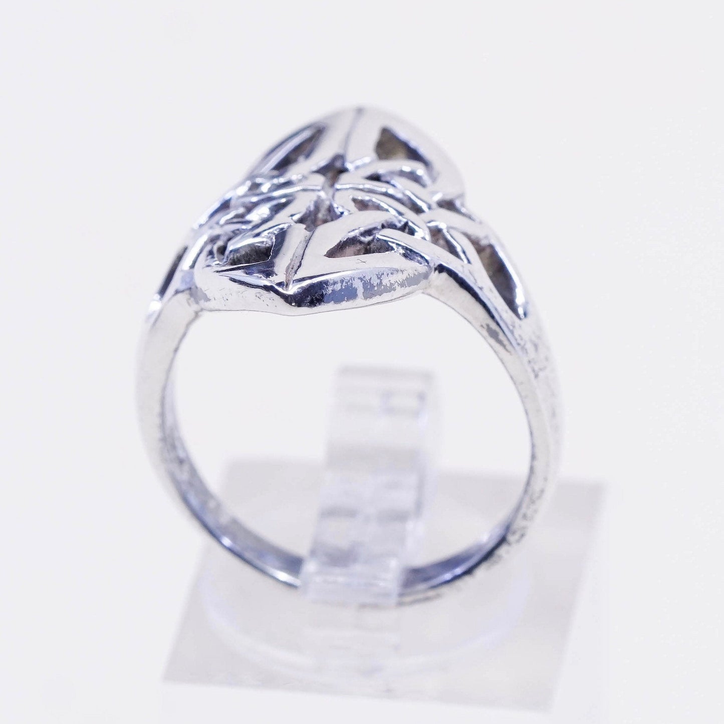 sz 7.25, vtg sterling silver handmade wired ring, 925 irish entwined knot band