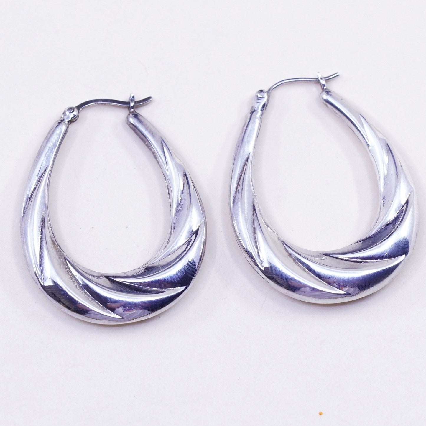 1.25” Vintage sterling 925 silver loop earrings, minimalist primitive hoops