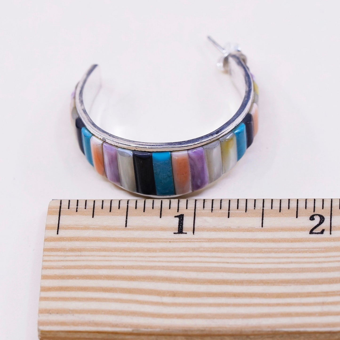 1.5”, vtg handmade earrings. TS Navajo Sterling 925 Silver Huggie studs