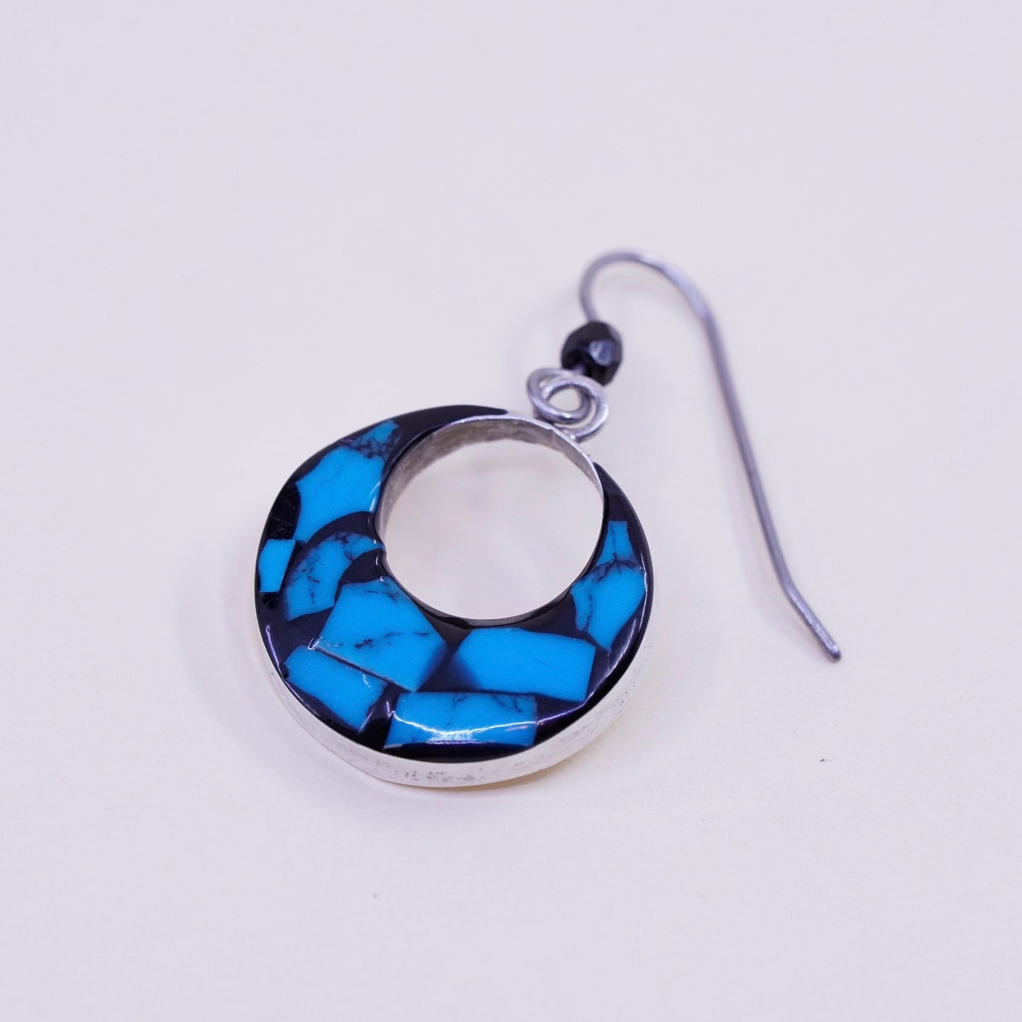 Vintage sterling silver handmade earrings, mexico 925 with circle turquoise